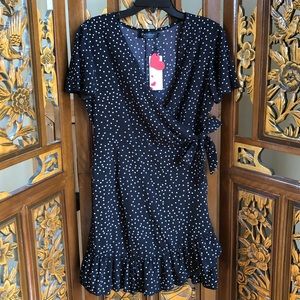 Relipop Polka Dot Ruffle Hem Wrap Dress